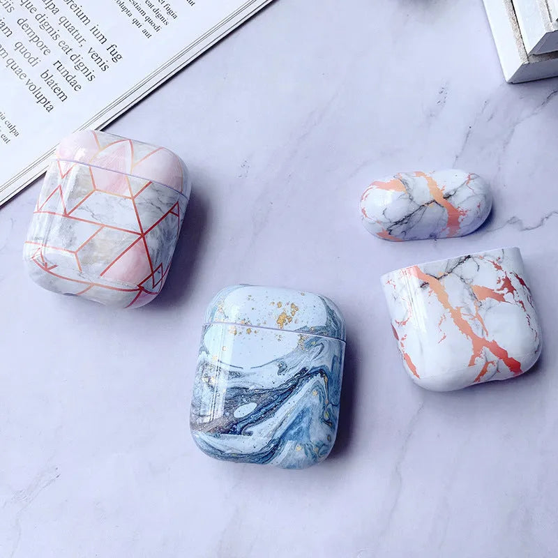 White marble pattern hard PC protective case for Apple AirPods wireless earphone charging box