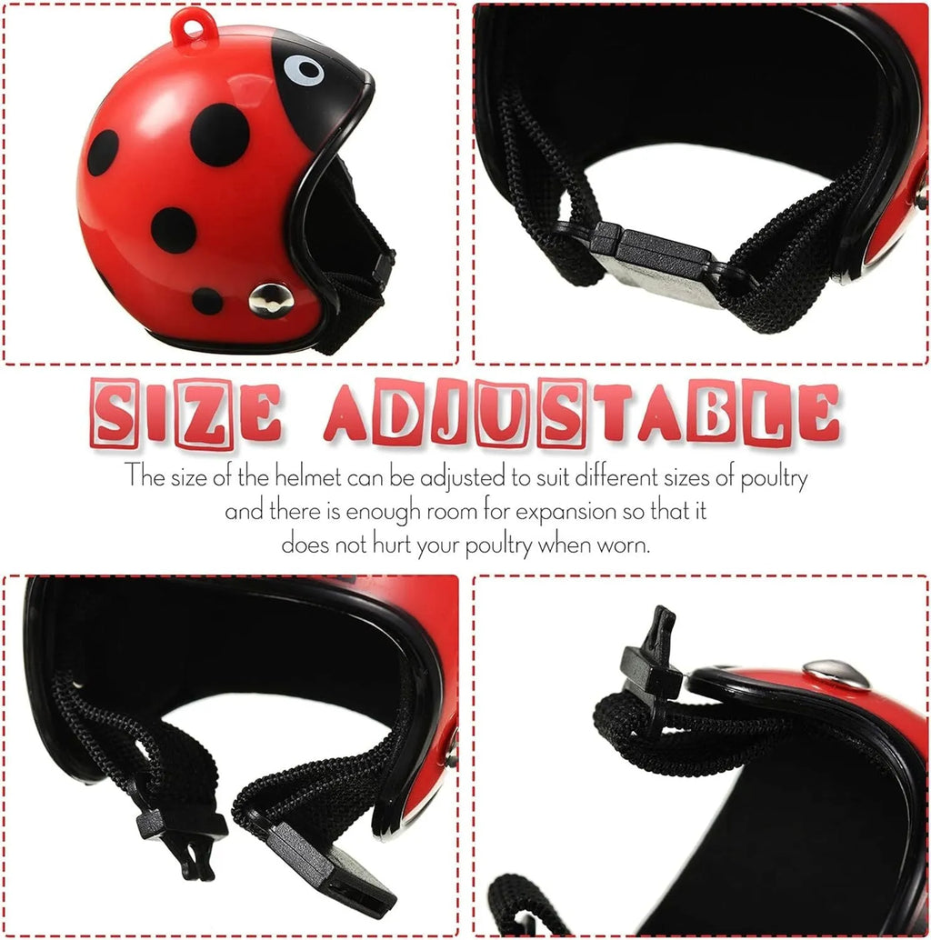 Small pet safety helmet for chickens and birds with adjustable elastic straps