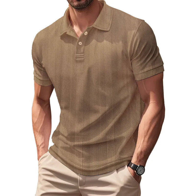 Men's polo shirt short sleeve simple British style collar t-shirt in light gray loose fit
