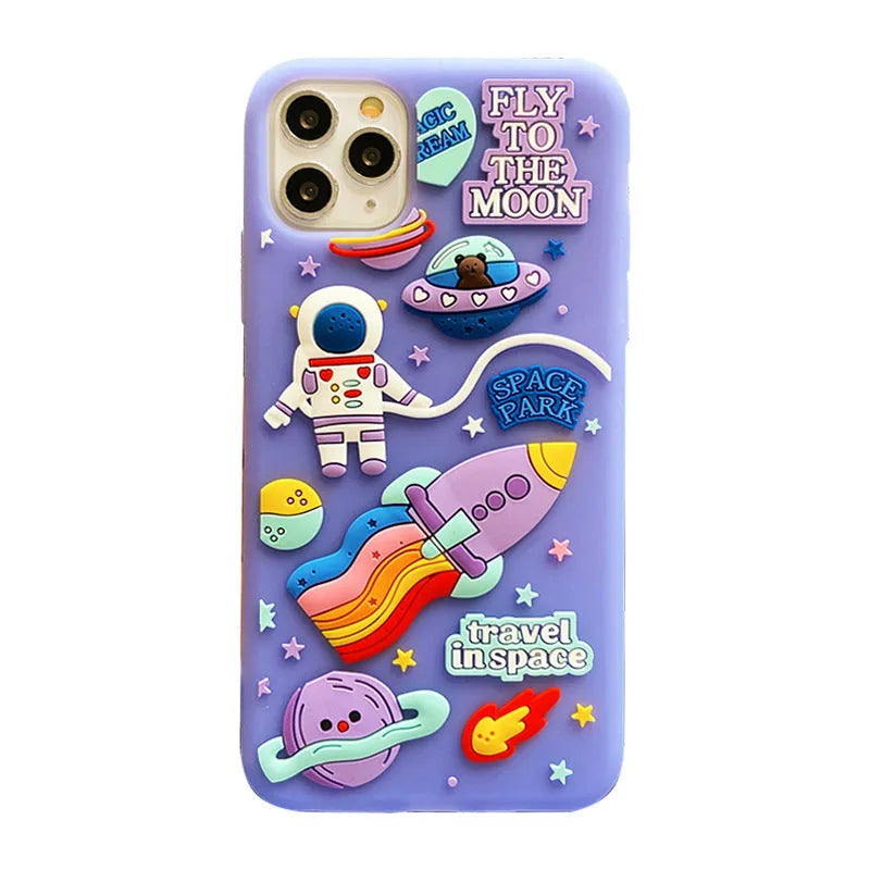 Spaceman astronaut cartoon design mobile phone case in translucent purple silicone for iPhone