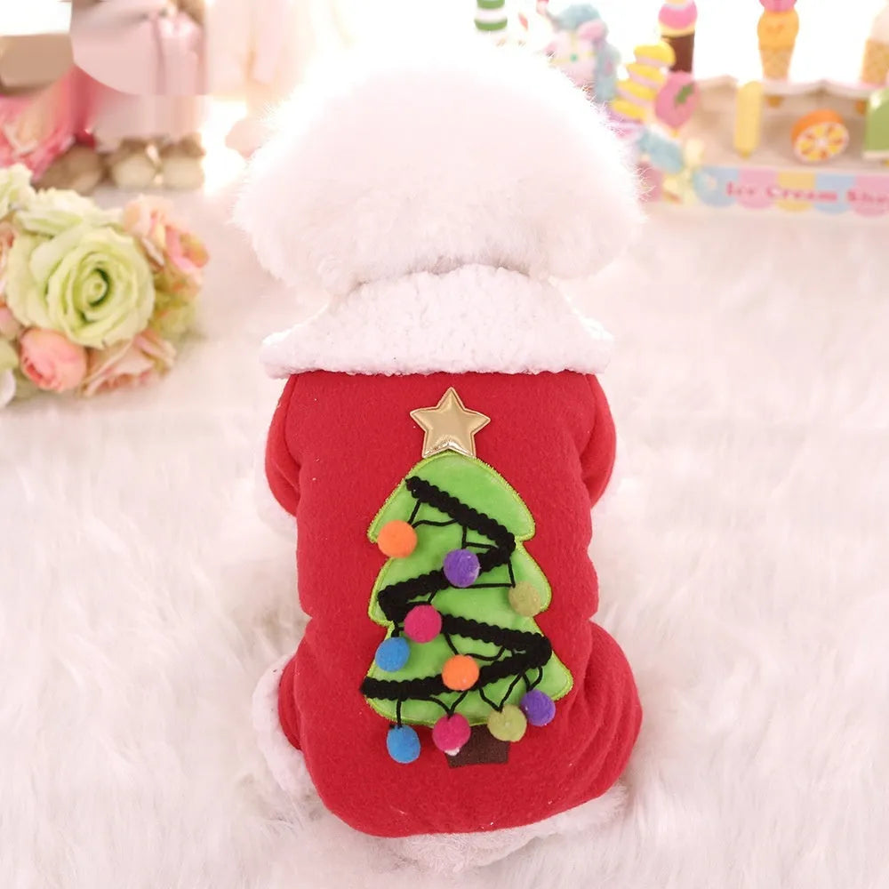 Christmas fleece-lined cotton pet coat for cats and dogs, available in XS to XL and two festive colours
