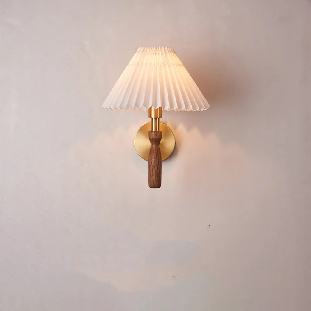 American retro wall lamp with walnut wood and fabric construction, wall-mounted design