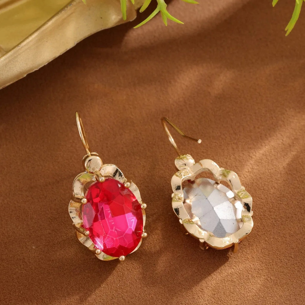 Personalised diamond studded niche temperament earrings in light blue, rose red, and royal blue colour options