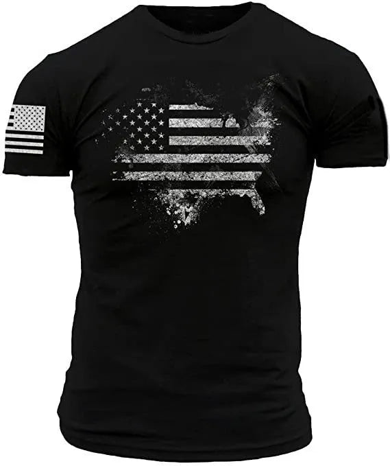 American Acid 1776 US Flag men's short sleeve polyester T-shirt in black, front view