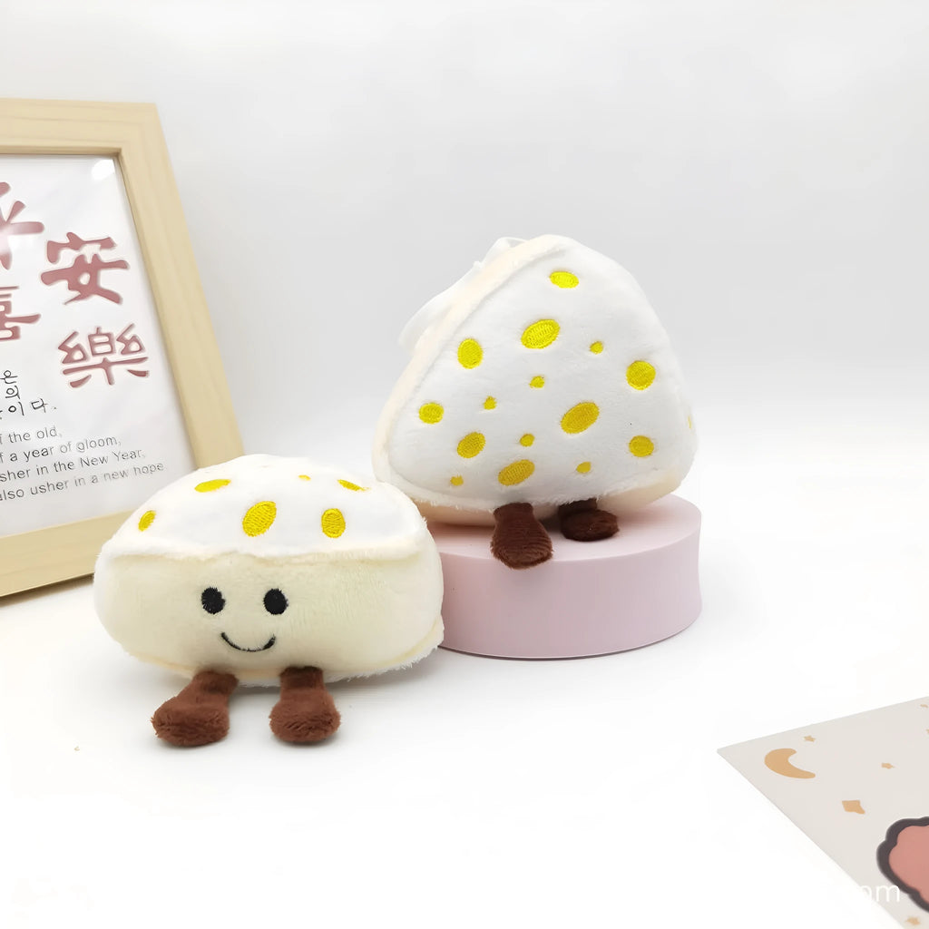 Funny vegetable plush keychain featuring onion, garlic, and broccoli pendants on a ring