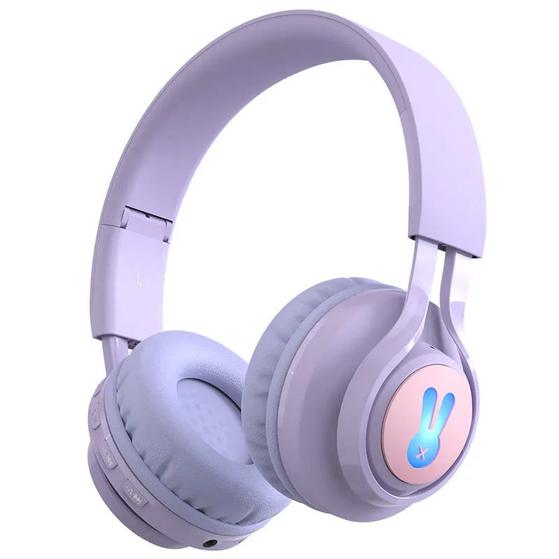 Wireless children's headphones with RGB lights in pink or purple colour options