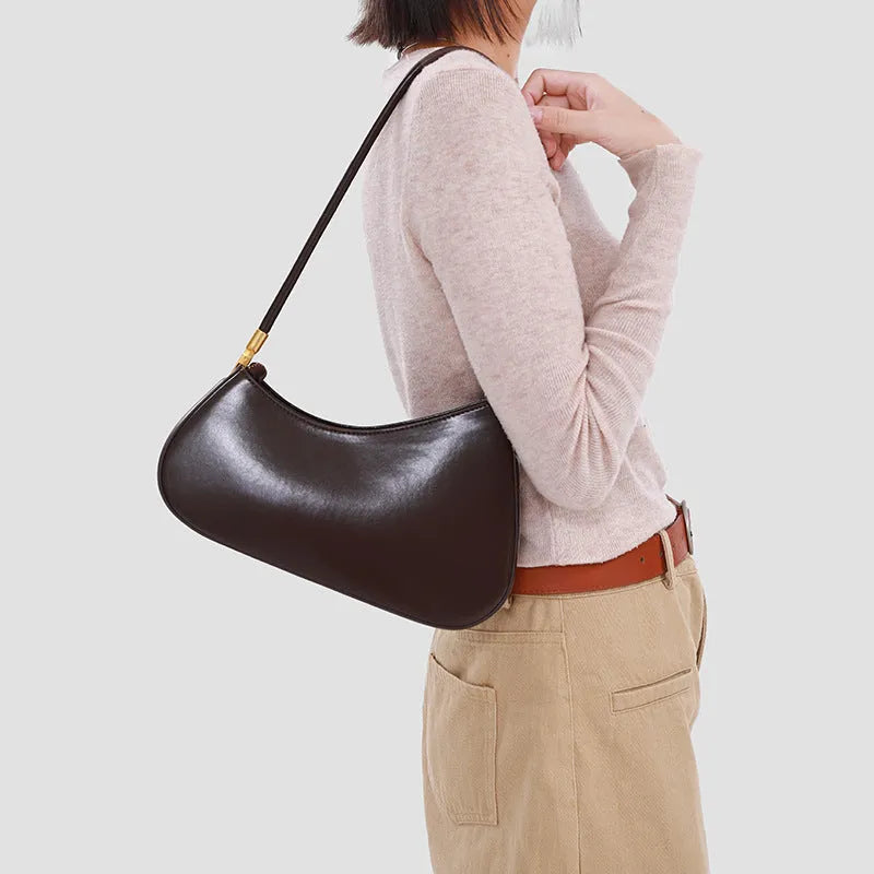 Women's oval PU leather underarm bag with shoulder strap in multiple colour options