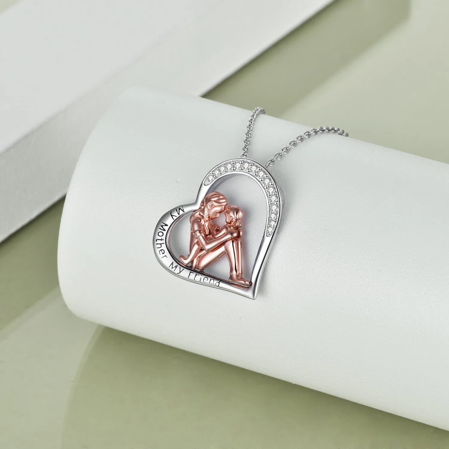 925 sterling silver mother daughter necklace with engraved heart pendant reading My Mother My Friend in silver colour