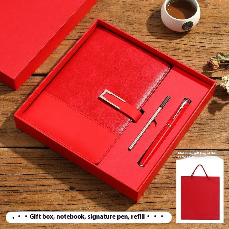 A5 soft PU leather notebook in brown, black, green, blue, or red, showing wood-free paper inside.