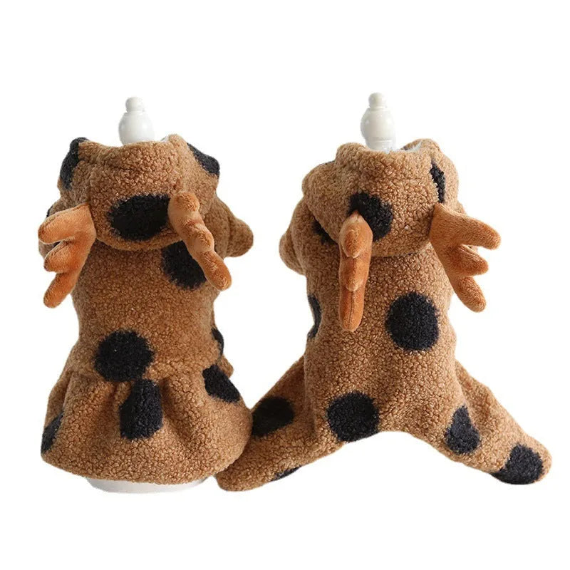 Polka dot elk couple pattern pet costume for dogs and cats in four-leg or skirt style