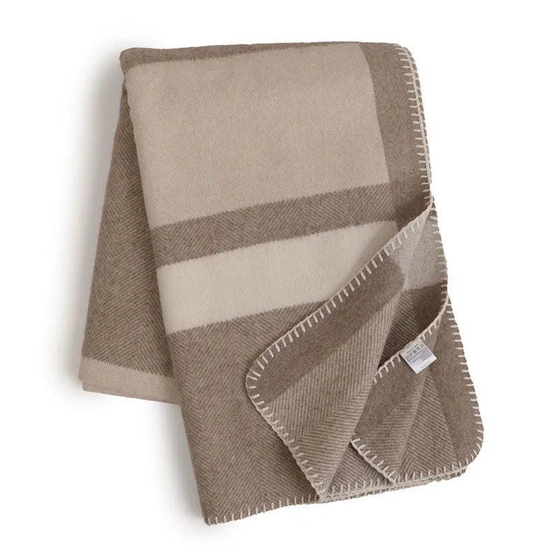 Wool jacquard twill striped blanket in carbon black, green or purple for camping and household use