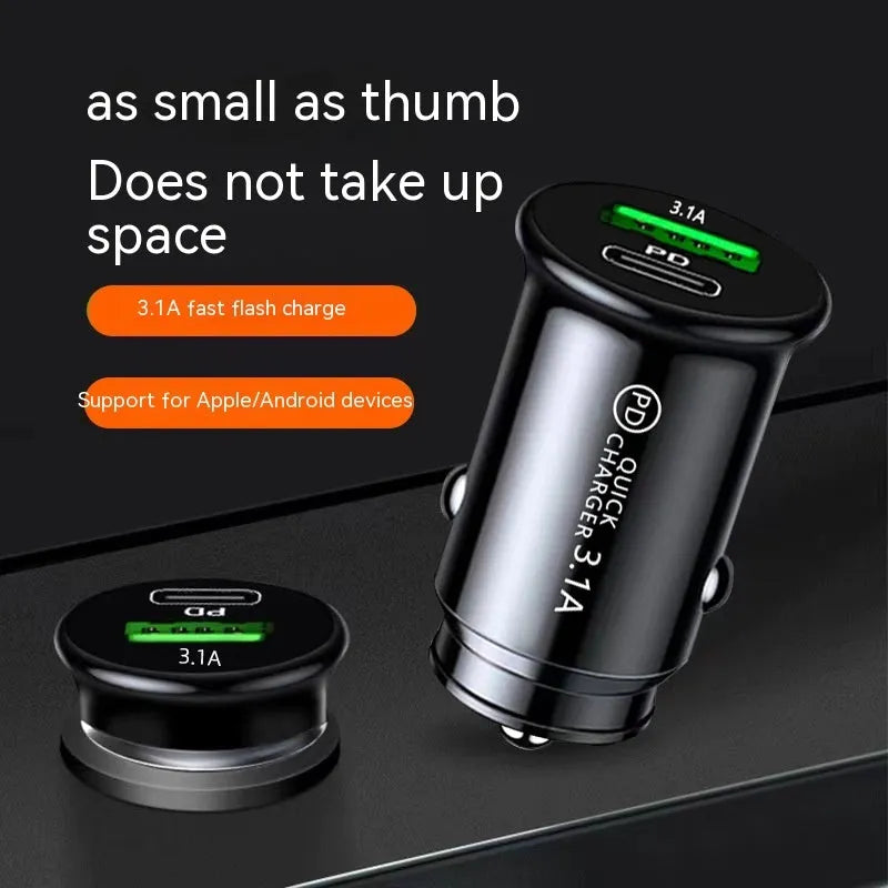 Black and white dual USB car charger for 12V 24V vehicle cigarette lighter sockets