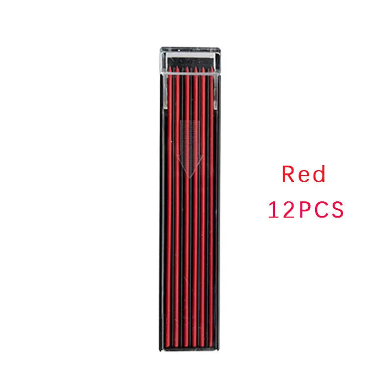 Box containing 12 multi-colour mechanical pencil lead refills for drawing and writing.