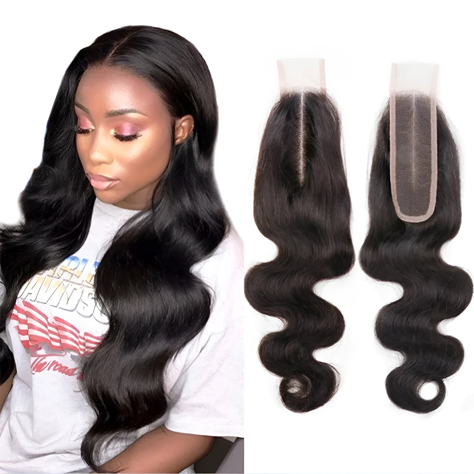 A straight, natural colour human hair wig for women displayed on a wig stand.