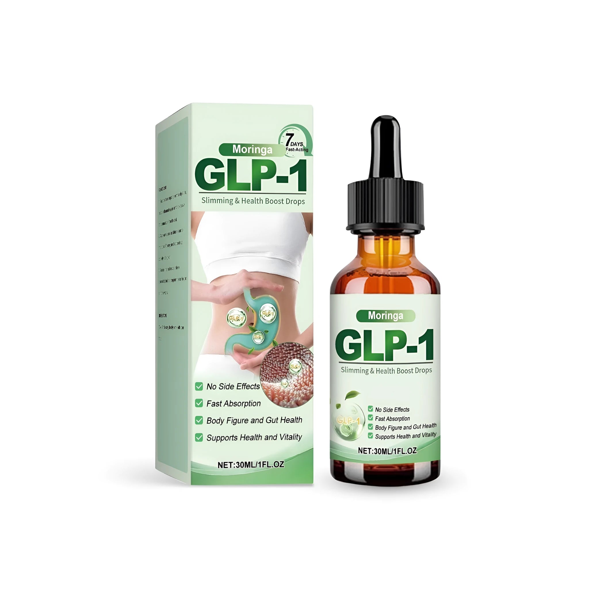 Slimming Health Boost Drops 30ml bottle with dropper containing Moringa and essential oils