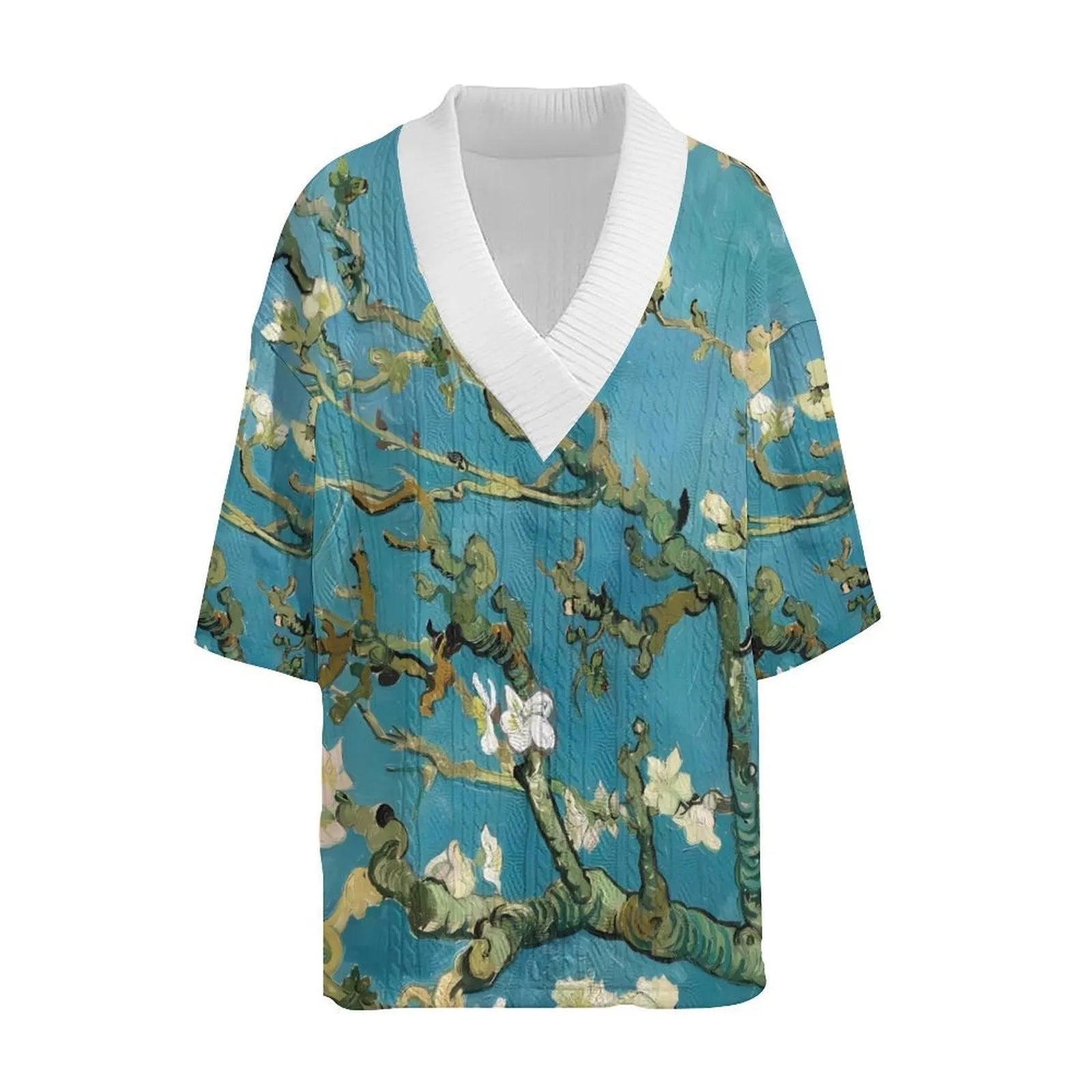 Men's peacock blue 3D printed knit shorts suit set with matching T-shirt