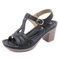 Women's patent leather thick-heel sandals with metal buckle in black, pink or apricot