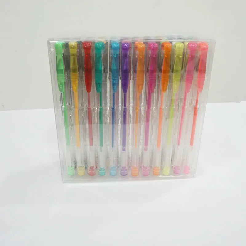 100 colour gel pen set with mixed watercolour and highlighter pens in plastic barrels
