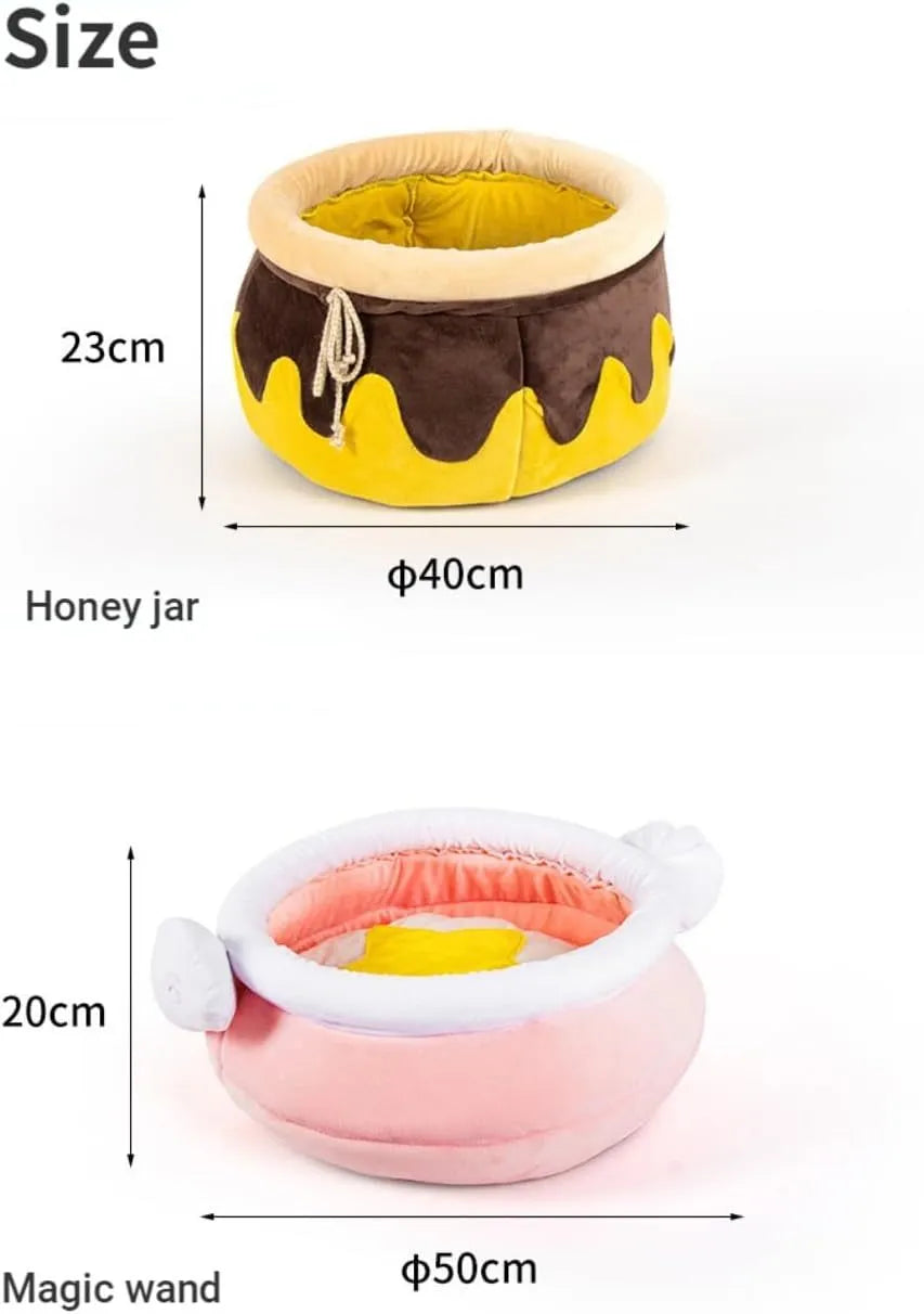 Honey pot magic shape cat bed with removable pad in pink or yellow for small cats and dogs