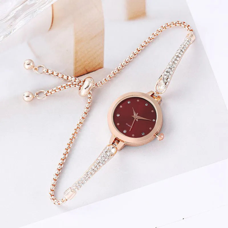 Women's casual bracelet watch with diamond inlay, 8mm thin quartz movement, available in multiple colours