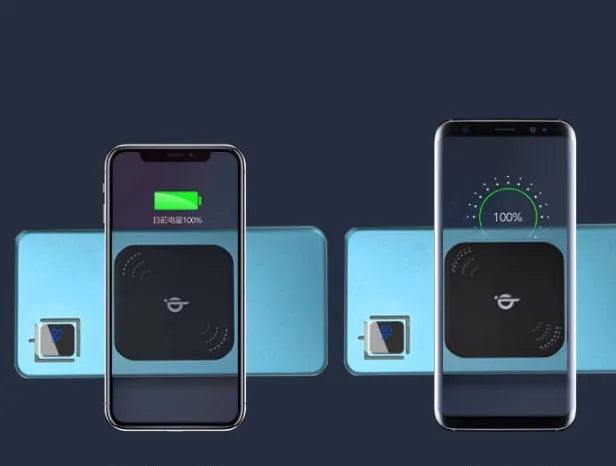 Silver portable power bank with LCD display showing battery percentage.