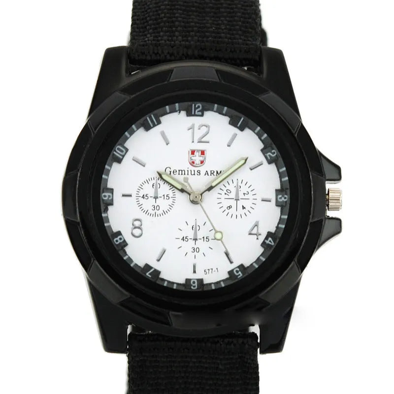 Military Men Gemius Army Sport quartz watch with nylon band, luminous pointers, round dial, pin buckle