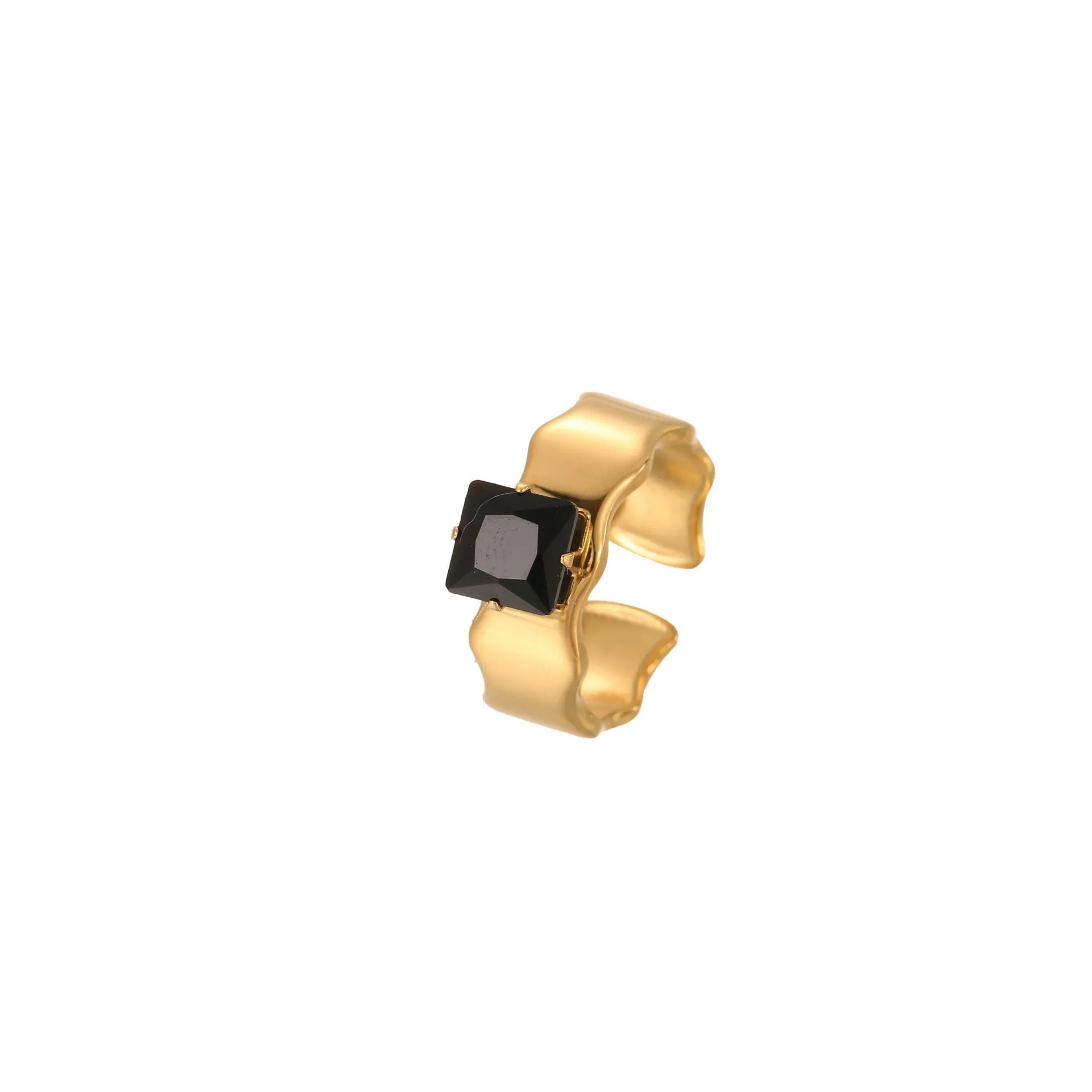 Women's adjustable titanium steel ring with geometric design and inlaid zircon stones