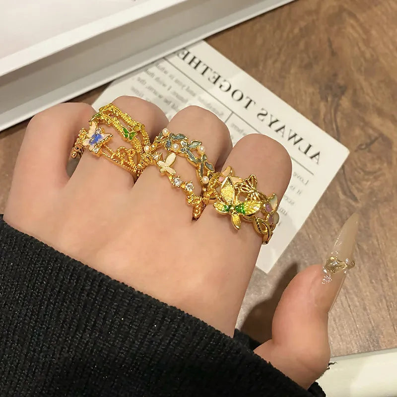 Chinese butterfly design women's copper ring with dripping oil treatment finish