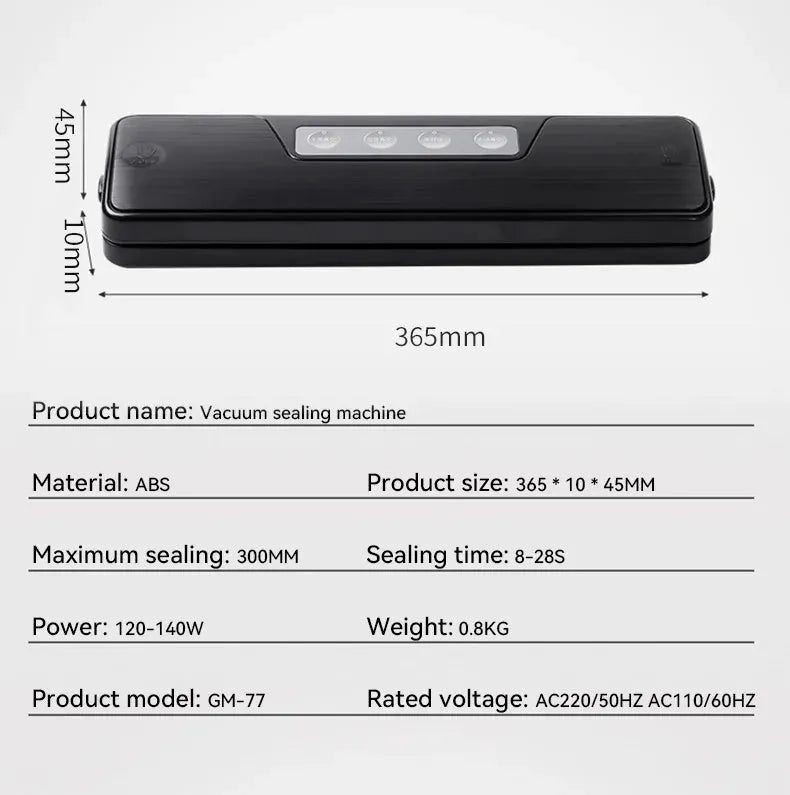 Automatic vacuum sealing machine with compact design for household food preservation