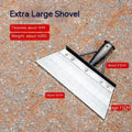Manganese steel cleaning shovel shown in one of five available sizes for garden and household use.