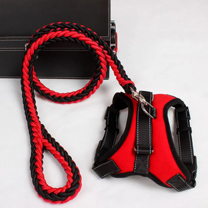 Dog leash chest strap in black with strong nylon material and breathable mesh padding