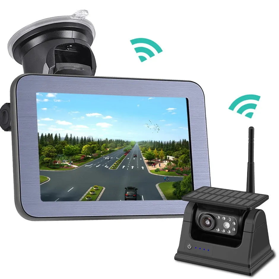 HD wireless solar magnet rearview camera with AHD 5-inch rear view monitor for cars and trucks