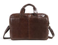 Brown men's first layer cowhide business briefcase 18 inch laptop bag on table