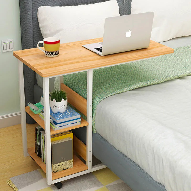 Portable bedside table laptop lazy desk in niameine walnut finish, 60cm length, modern simple mobile style