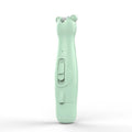 Electric baby nail clippers trimmer with green ABS shell, USB charging cable, and six grinding heads on a white background