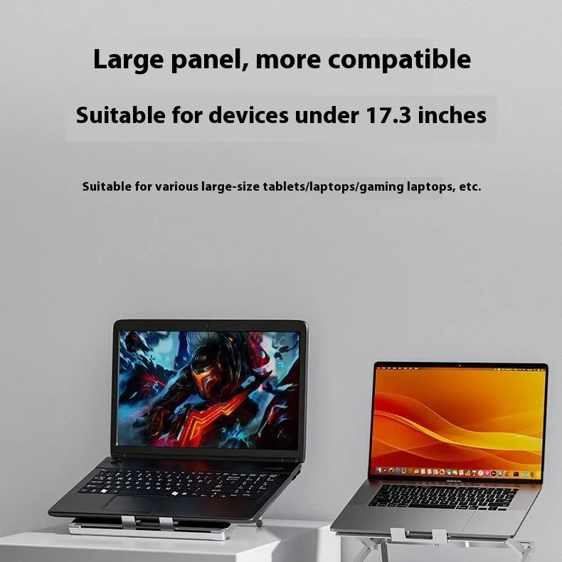 Aluminium alloy folding notebook cooling rack showing its 270mm by 210mm platform in a silver colour.