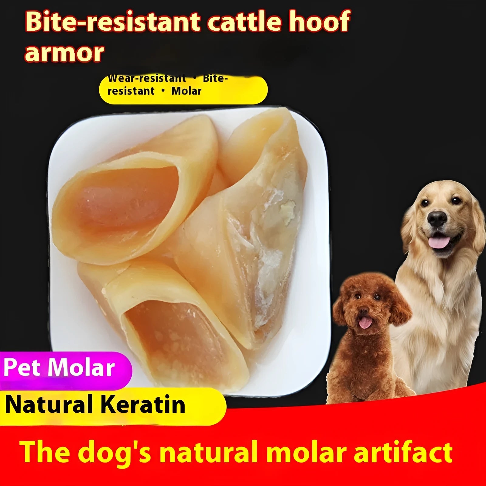 Natural cowhide dog chew stick in hoof shell colour, small and large sizes