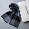 Wool warp knit scarf for men with lattice grid pattern, 180cm length, 30cm width