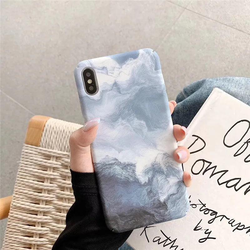Blue waves Japanese Korean style hard PC back cover for iPhone