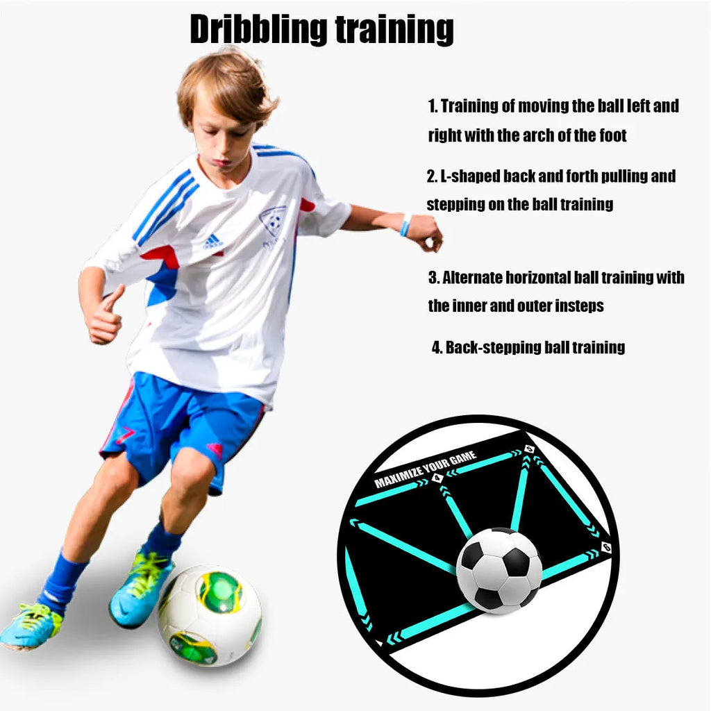 Black football training mat measuring 60x90cm with non-slip surface