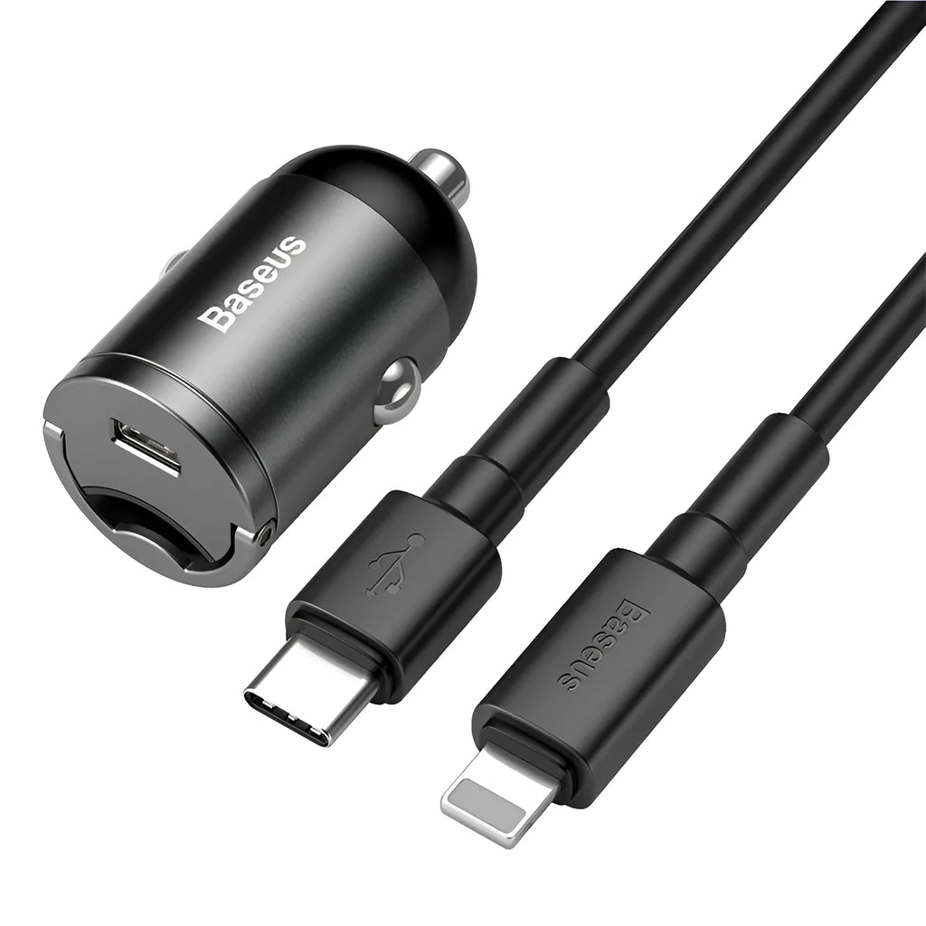 Baseus 30W PPS fast charge single USB car charger with 1-metre cable in grey