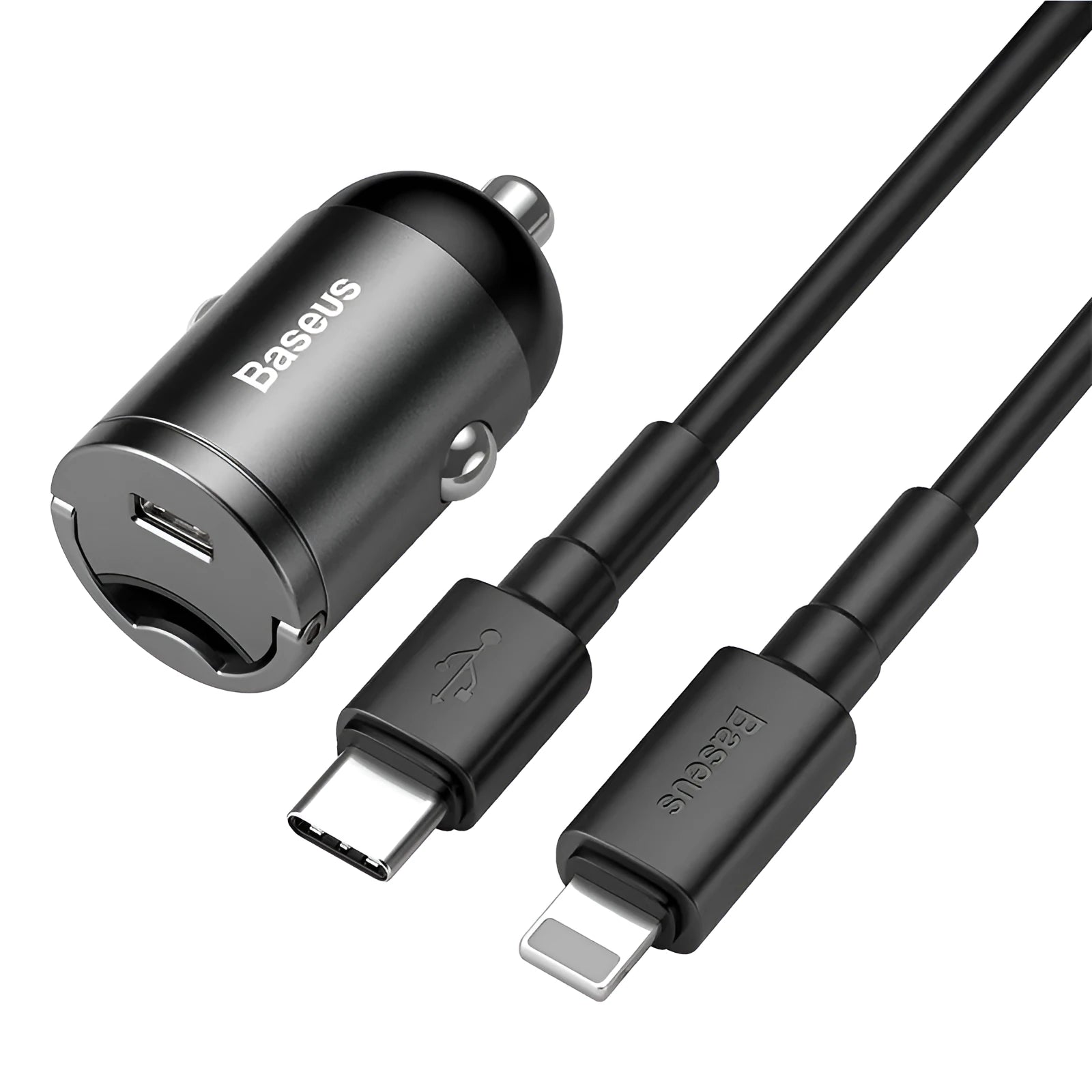 Baseus 30W PPS fast charge single USB car charger with 1-metre cable in grey