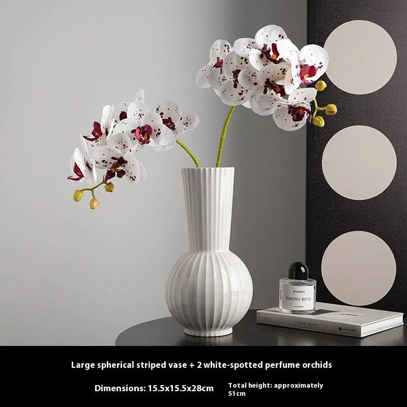 Ceramic ball vase with American country stripes and floral decoration for living room table