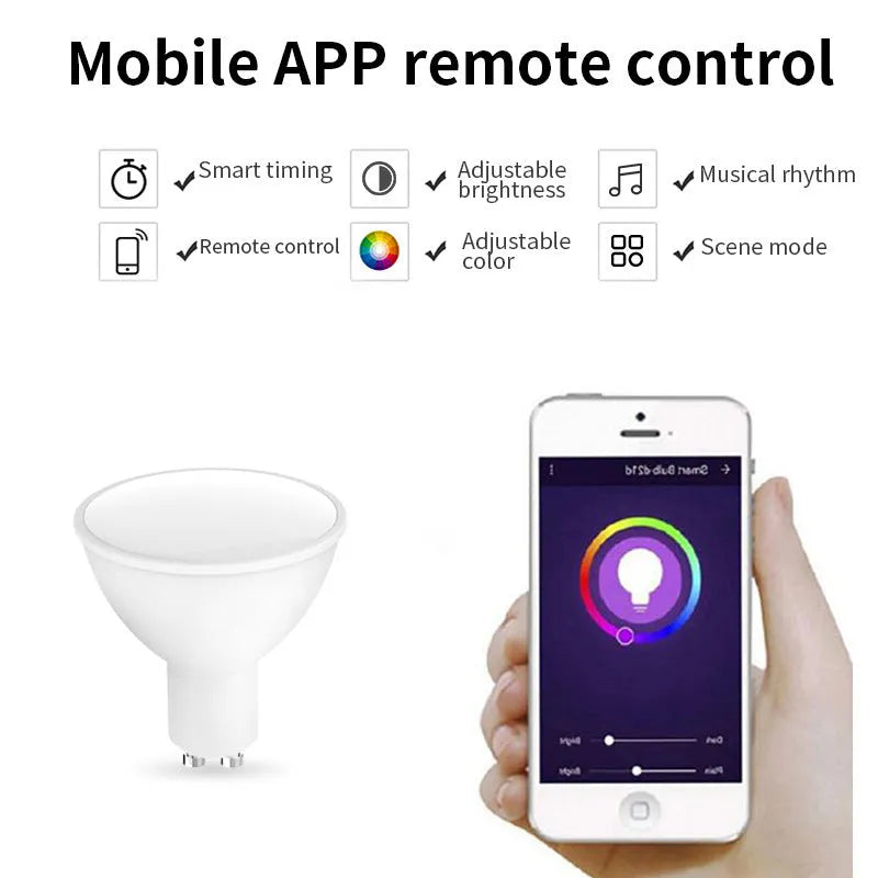 5W GU10 smart LED spotlight with RGBCCT colour changing and WiFi voice control in compact design