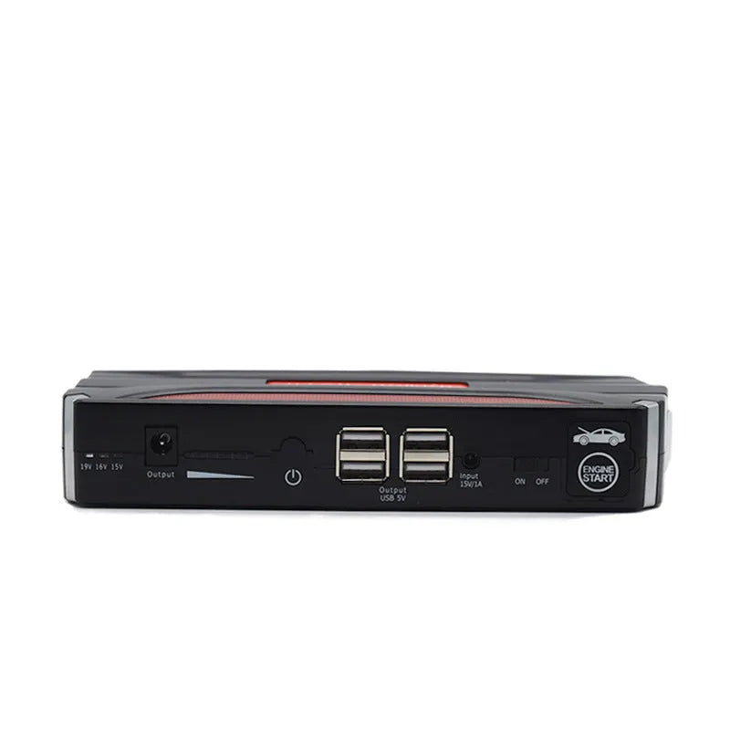 Black red 12V emergency jump starter power bank with 7800mAh capacity for vehicle starting