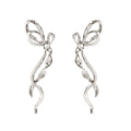 Bowknot earrings for women, alloy with electroplated White K finish, stud style, approximately 2.5cm width