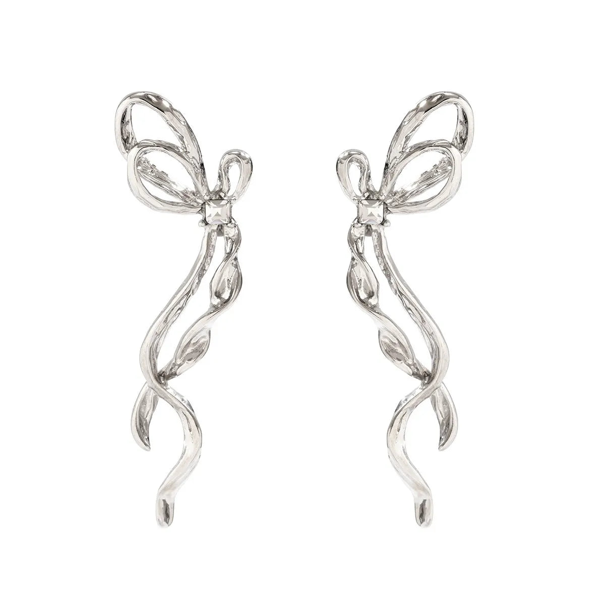 Bowknot earrings for women, alloy with electroplated White K finish, stud style, approximately 2.5cm width
