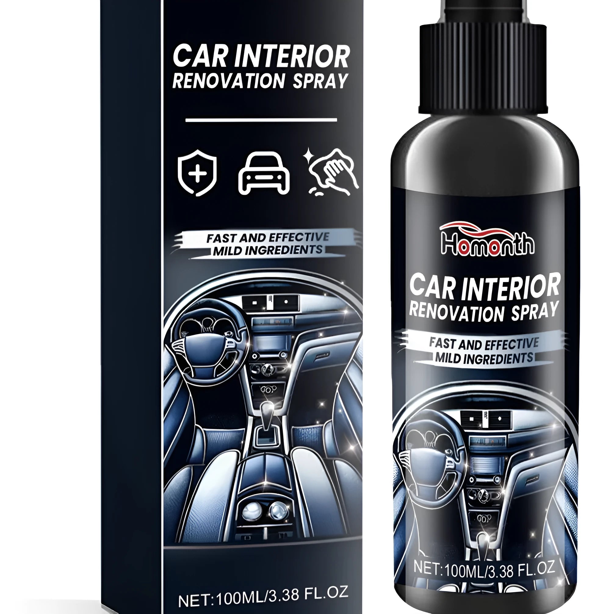 Car interior renovation spray aerosol can for dashboard and plastic trim refurbishment