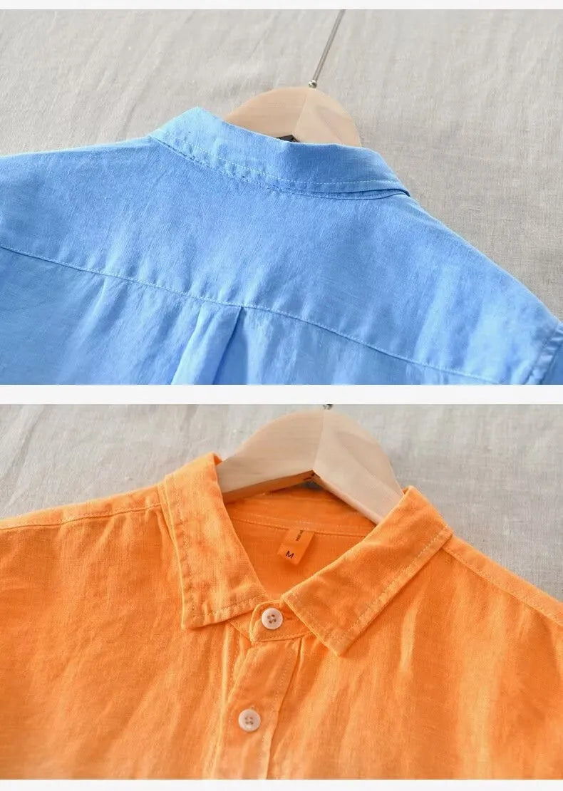 Men's casual loose fit top coat in polyester hemp blend fabric available in three colours