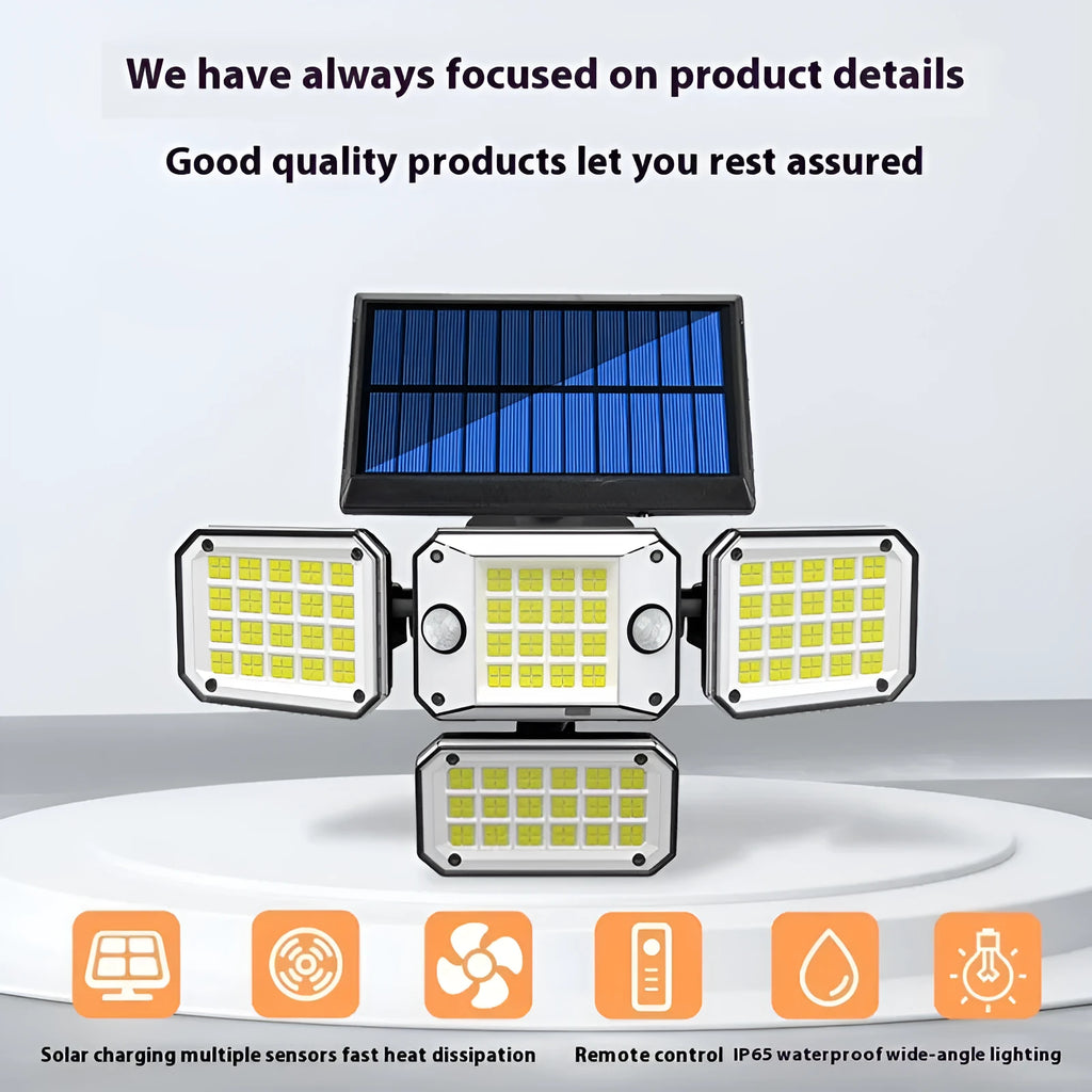 Solar-powered outdoor garden lamp with motion sensor and 180 degree illumination angle